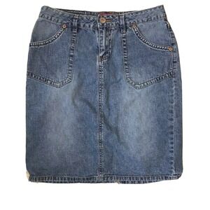 Unionbay Jean Skirt Junior 7 Straight Kick Split Denim Cotton‎ 28x19 Pocket Flap